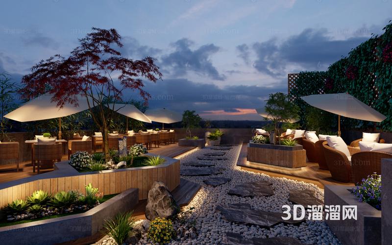 现代露台屋顶花园休闲茶座3D模型设计解析